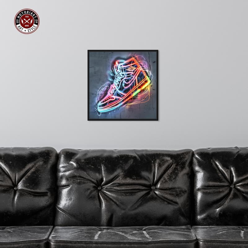 Notoriart Colorful Light Up Neon Sneaker Framed Sneaker 1 Piece Canvas Wall Art