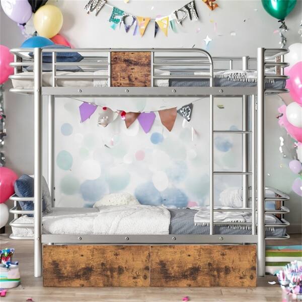 slide 2 of 12, Twin XL Metal Bunk Bed with Storage Drawers Silver
