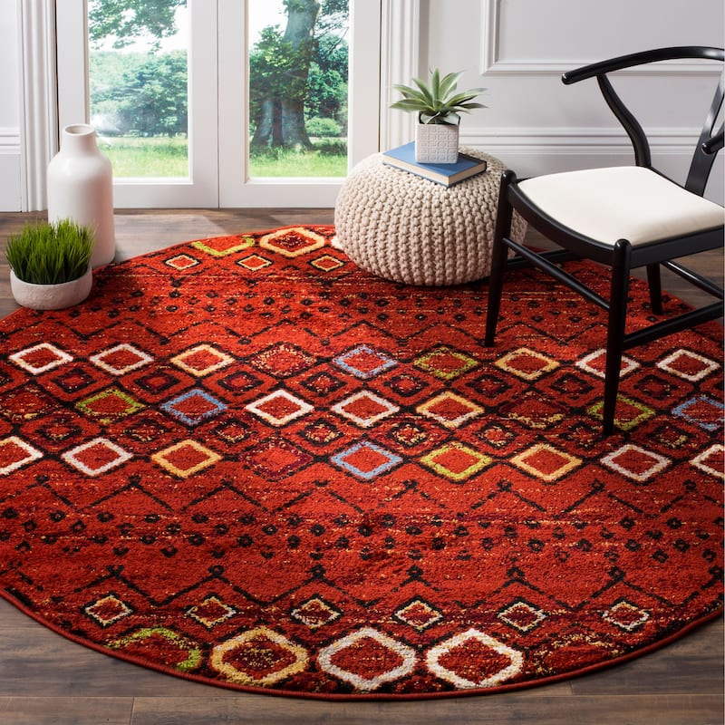 SAFAVIEH Amsterdam Bridget Moroccan Boho Rug - 6'7" Round - Terracotta/Multi - Round