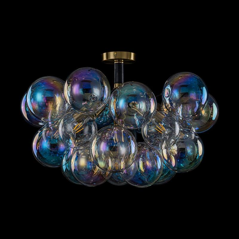 Modern Pearlescent Bubble Glass Semi Flush Mount Light 24.8 in Brass