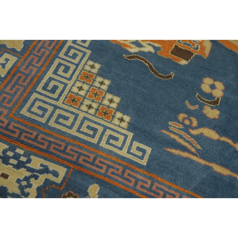 Hand-knotted Traditional Wool Blue Geometric Oriental Area Rug - 10' 1'' X 8' 2''