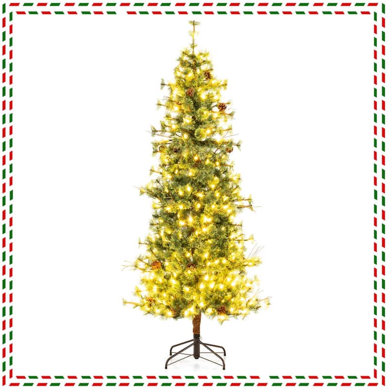 Costway 6/7/8 FT Artificial Christmas Tree with 370/502/702 Branch & - See Details - Green - 7 Foot
