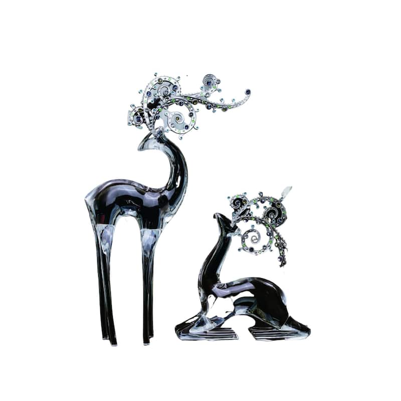 Deer with Jeweled Antler Christmas Decoration - 13.75" - Clear and Silver - Set of 4