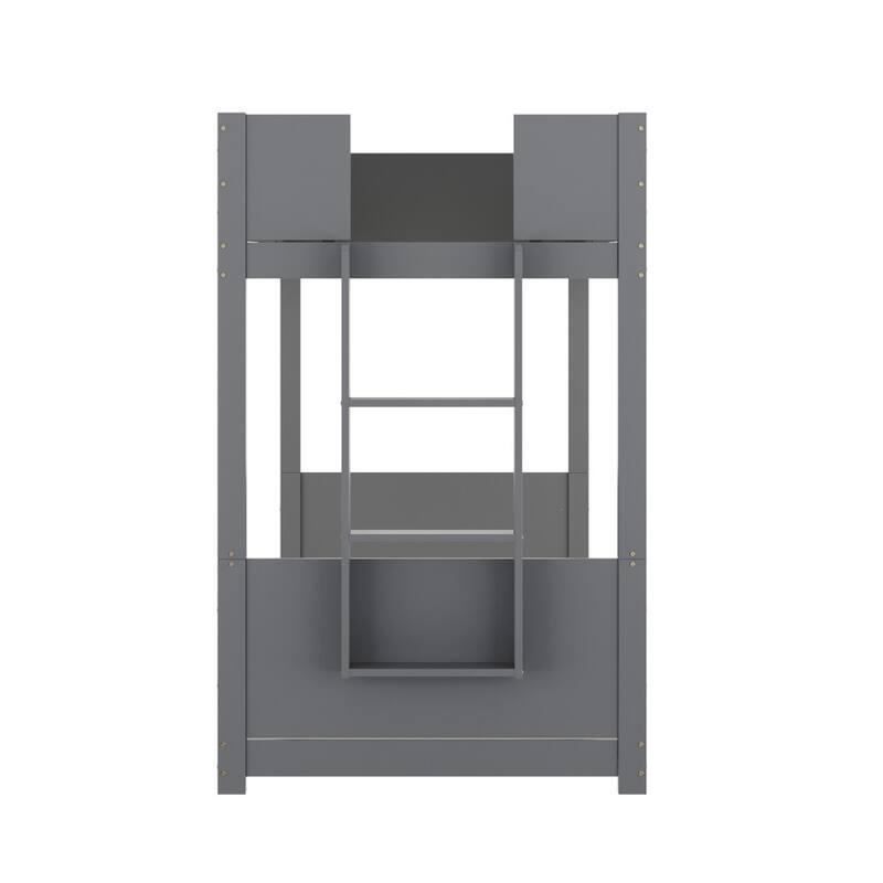 Convertible Solid Wood Bunk Bed Frame for Kids with Ladder, No Box Spring Needed