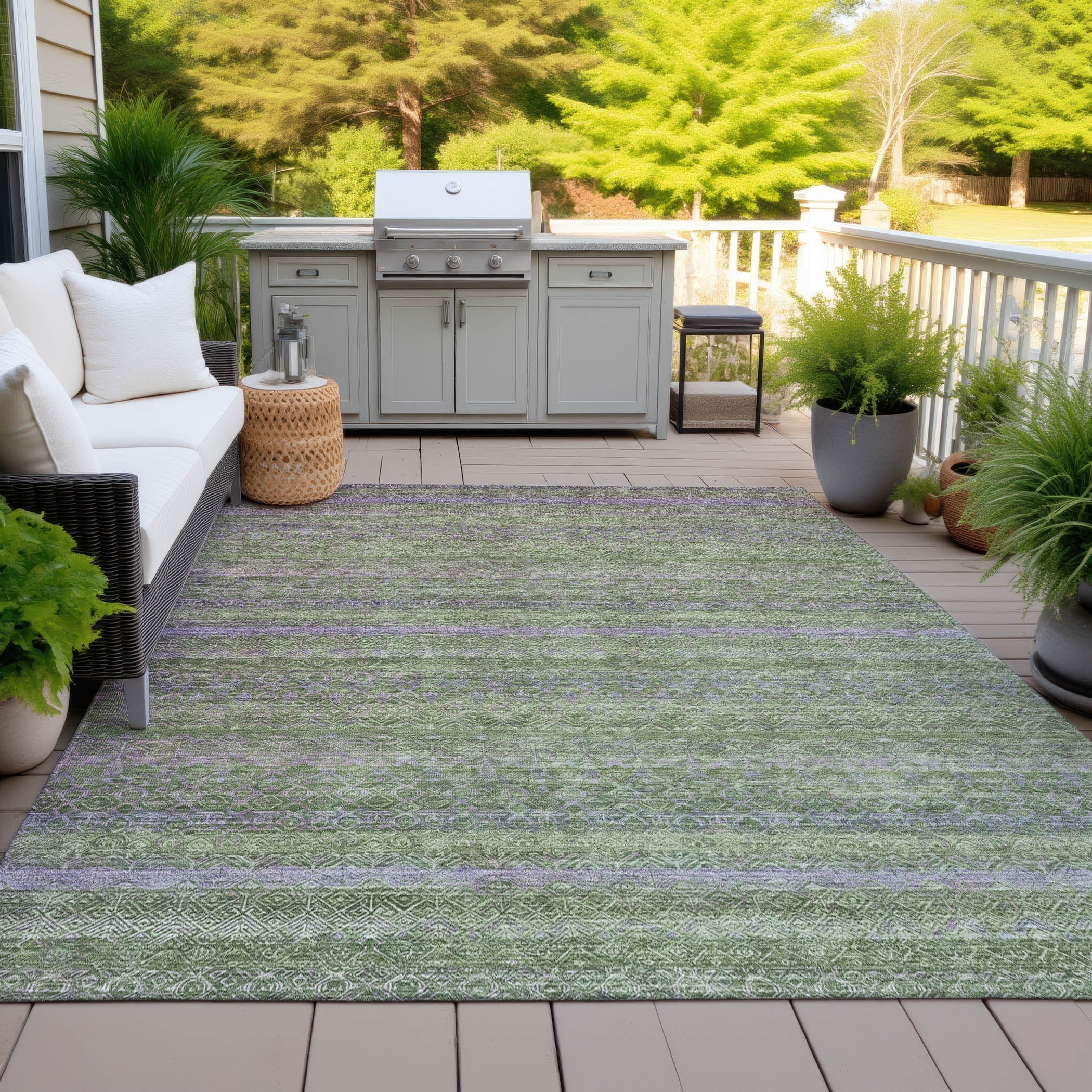 Machine Washable Indoor/Outdoor Geo Ombre Chantille Rug