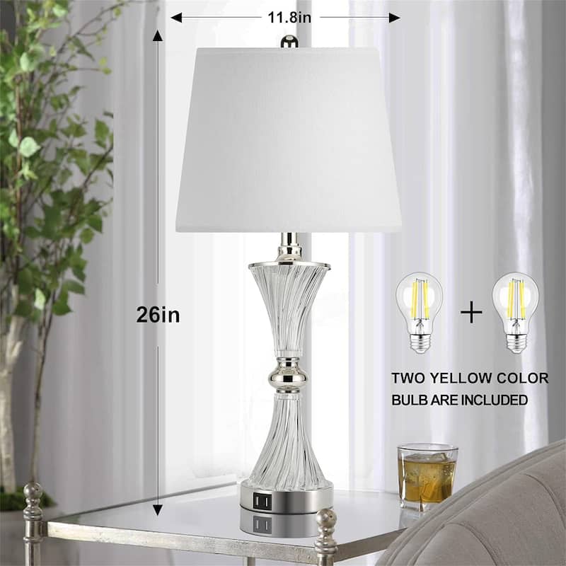 2 PCS Touch Control Table Lamp 3 Way Dimmable Drum Shade w/ 2 USB Charging Port (Bulbs Included)