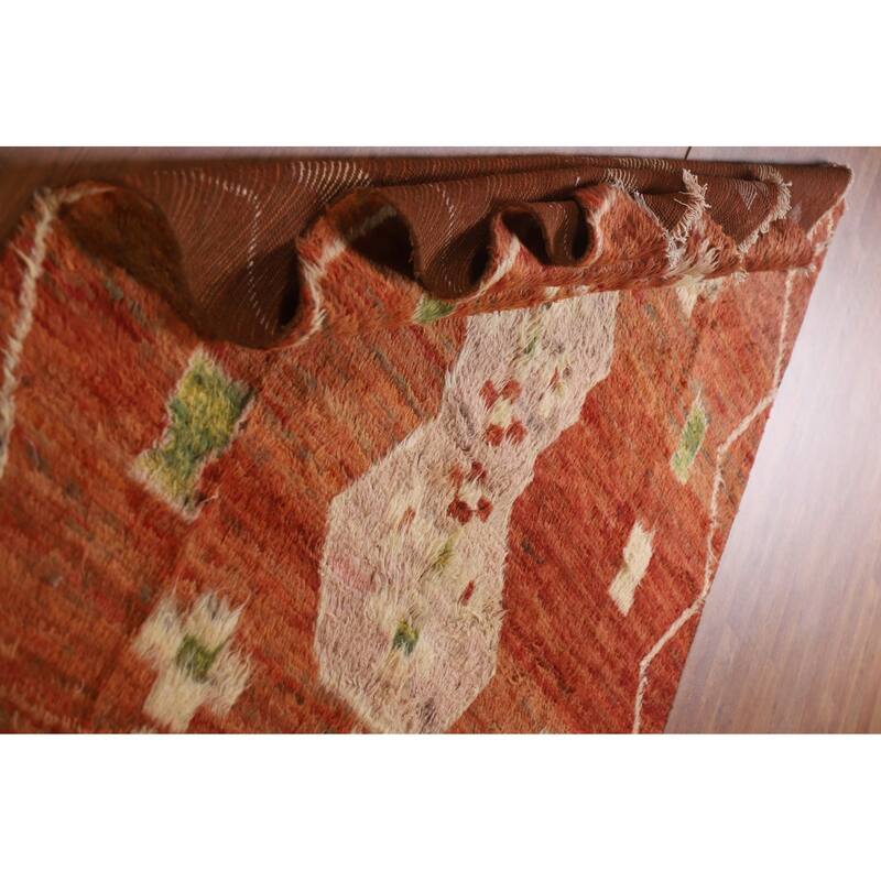 Hand Knotted Oriental 100% Wool Carpet Modern Tribal Oranges & Rust Moroccan Area Rug - 7' 8'' X 5' 6''