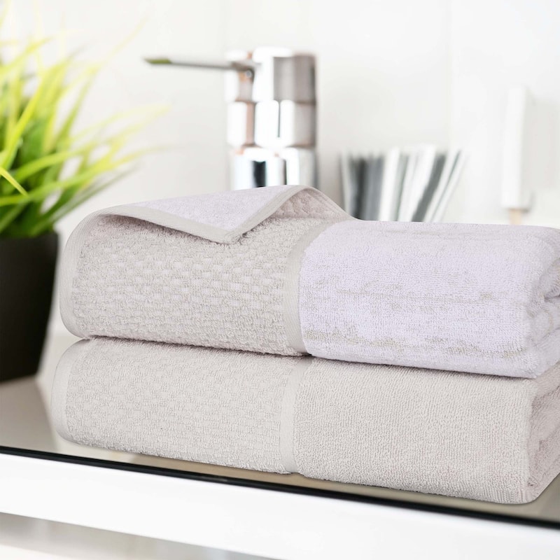 Superior Lodie Cotton Jacquard Solid and Two-Toned Bath Sheet Set of 2