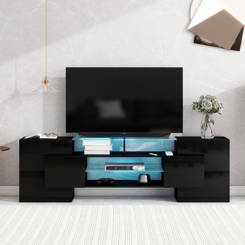 Unique Shape TV Stand with 2 Illuminated Glass Shelves