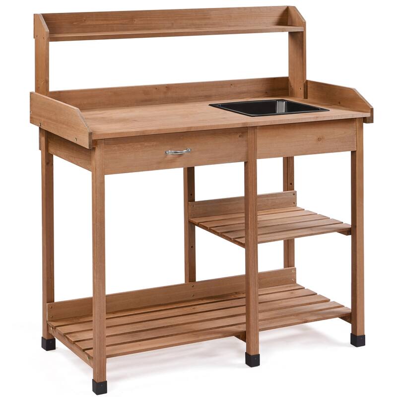 Yaheetech Garden Potting Bench Planting Bench with Sink Drawer Rack