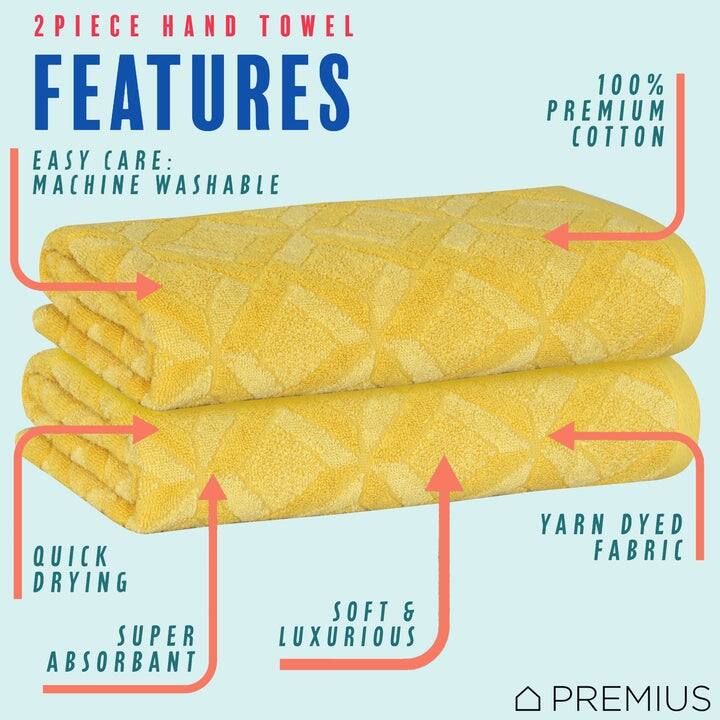 PREMIUS 2-Pack Geo 100% Cotton Yarn Dyed Hand Towel, 16x28 Inches - 16x28 Inches