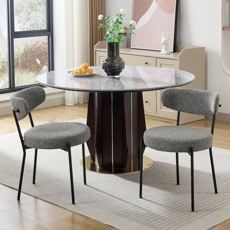 Set of 2 Upholstered Modern Kitchen Boucle Dining Chairs for Home, Kitchen - Grey