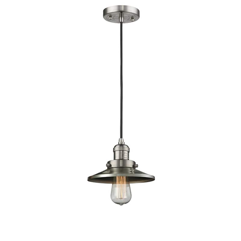 Innovations Lighting Railroad 8" Wide Mini Pendant - Cord Suspension - Brushed Satin Nickel / Metal Shade