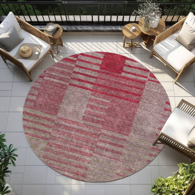 Machine Washable Indoor/ Outdoor Modern Stripes Chantille Rug - Garnet - 8' x 8'