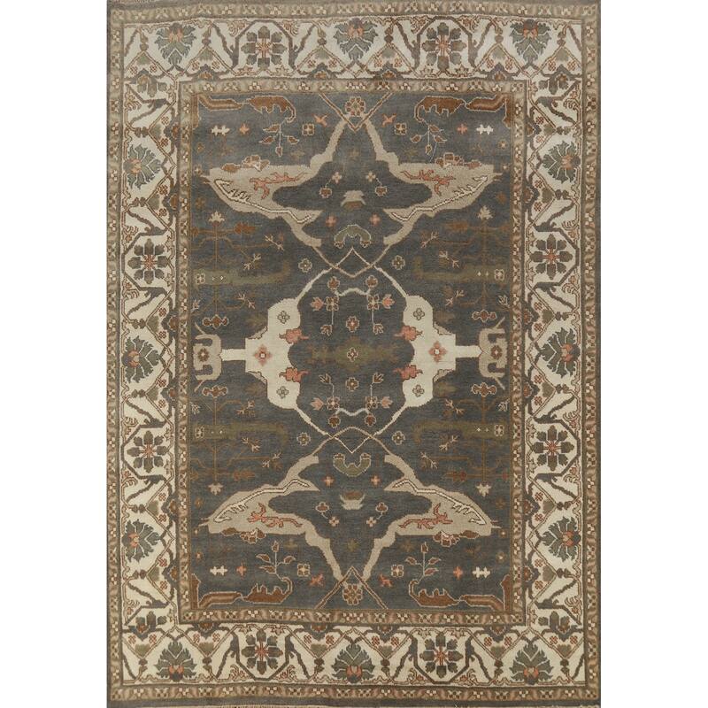 Gray Oushak Indian Area Rug Hand-Knotted Wool Carpet - 8'2" x 9'8"