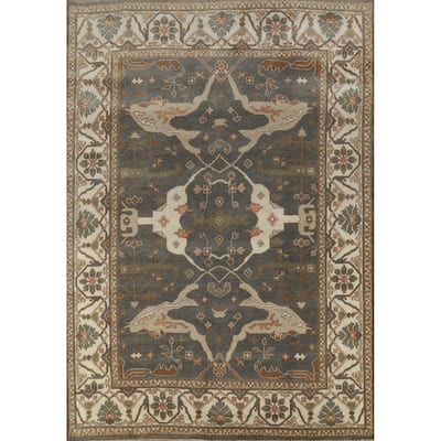 Gray Oushak Indian Area Rug Hand-Knotted Wool Carpet - 8'2" x 9'8"