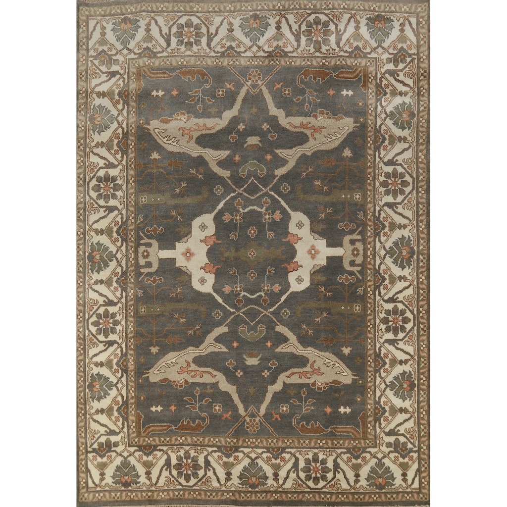Gray Oushak Indian Area Rug Hand-Knotted Wool Carpet - 8'2" x 9'8"