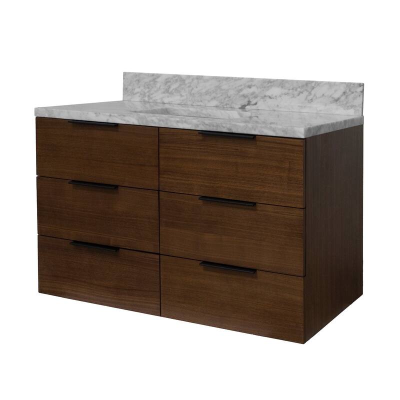 KitchenBathCollection Oslo 42" Floating Wall-Mounted Bathroom Vanity with Carrara Marble Top