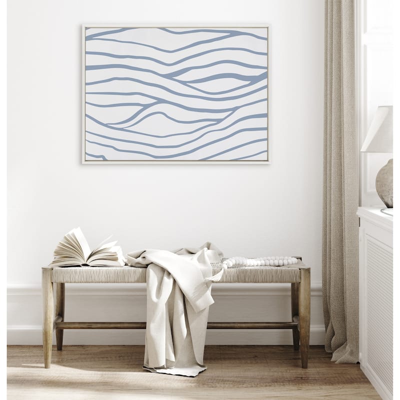 Kate and Laurel Sylvie Simple Elegant Coastal Waves Framed Canvas by The Creative Bunch Studio