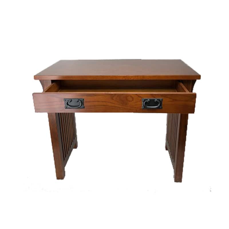 Wooden Frame Writing Desk with 1 Drawer and Slatted Sides, Brown
