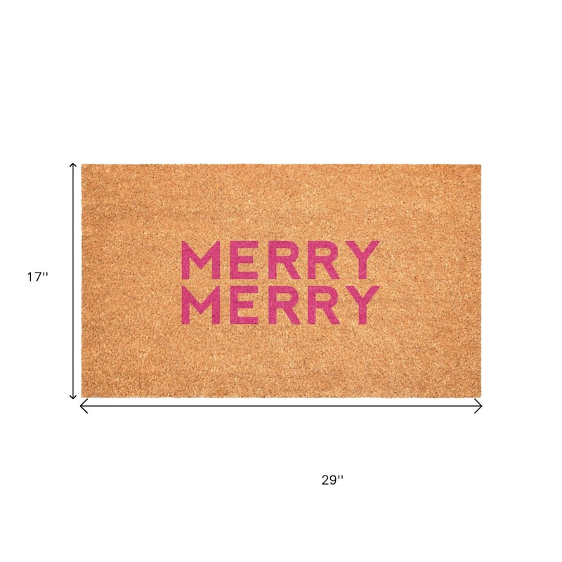 HomeRoots 17" X 29" Brown And Pink Christmas Outdoor Coir Door Mat - 17.00' X '29.00