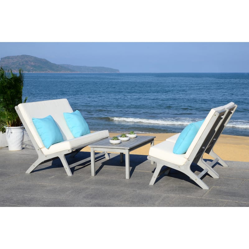 SAFAVIEH Outdoor Aryana 4-Piece Conversation Patio Set with Accent Pillow - 46W x 34D x 32H