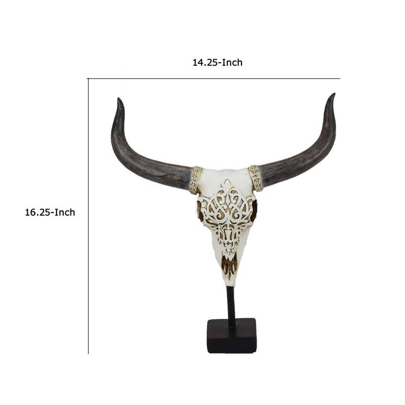 Animal Skull Tabletop Decor, Bone White and Black Resin, 16 Inch