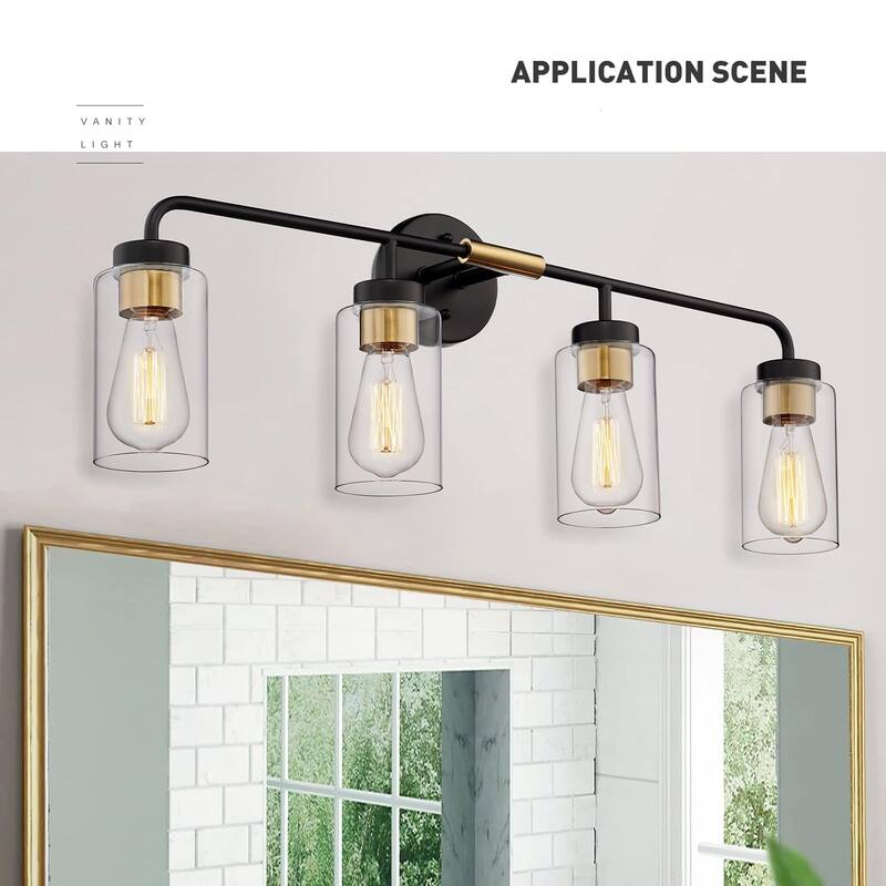 3/4-Light Bathroom Vanity Light, Wall Sconces, Black and Gold