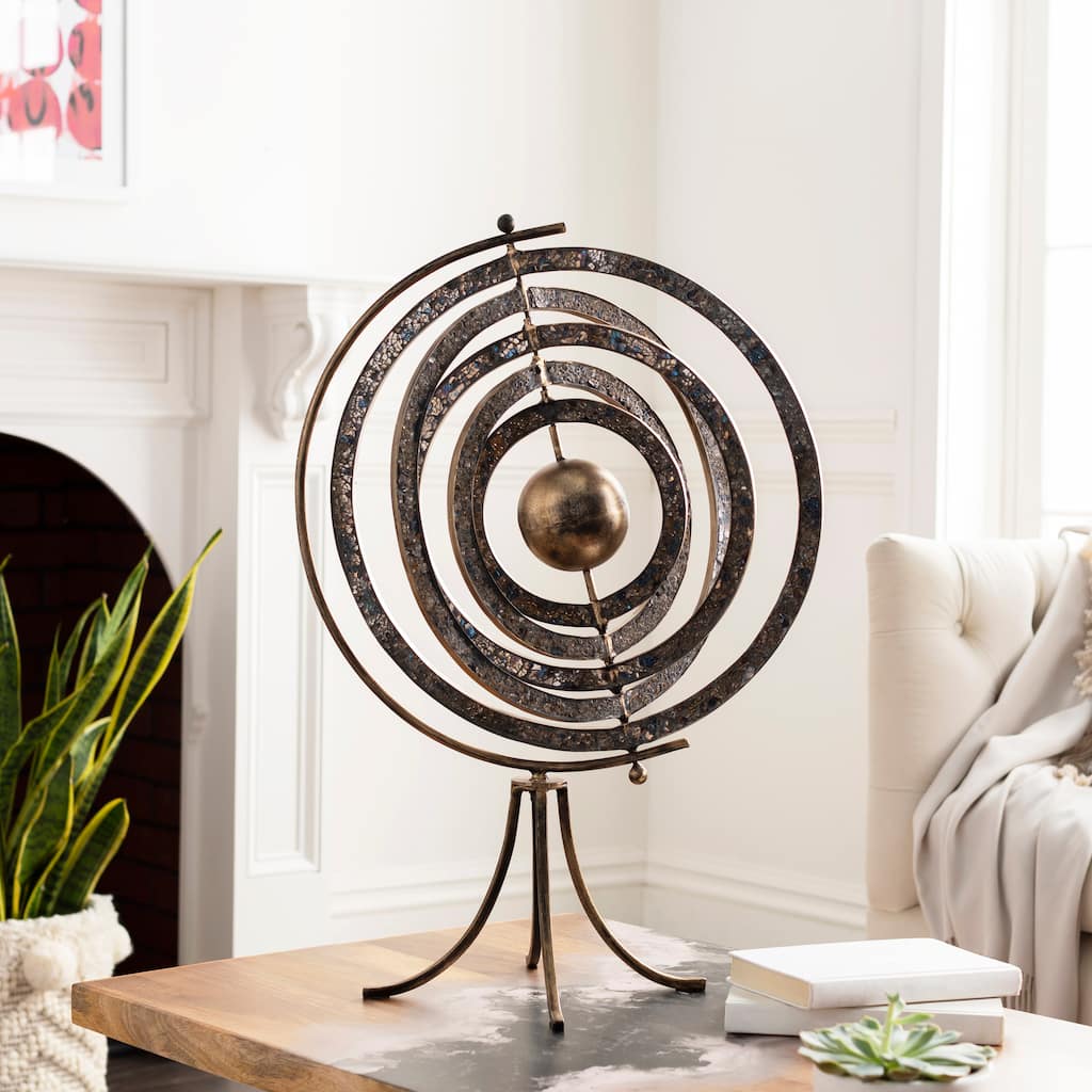 Luisa Antiqued Metal & Glass Orbital Decorative Object - 19" x 12" x 29"