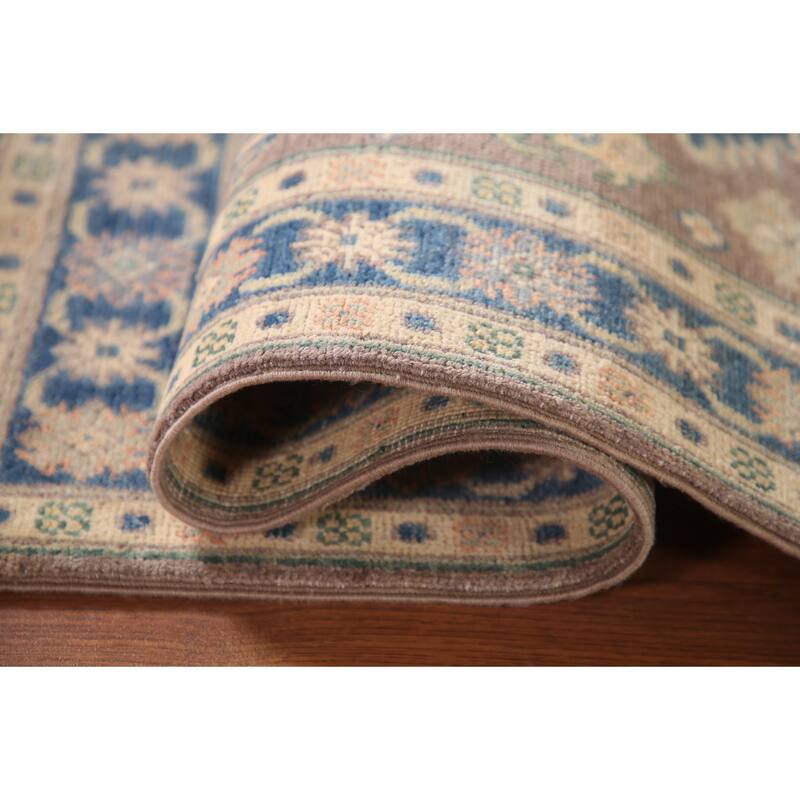 Geometric Kazak Oriental Accent Rug Handmade Brown Wool Carpet - 2'8" x 4'2"