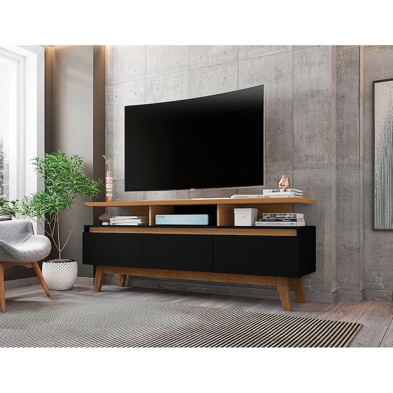 Yonkers Mid Century Modern Wood . Media Console Cabinet - Black and Cinnamon