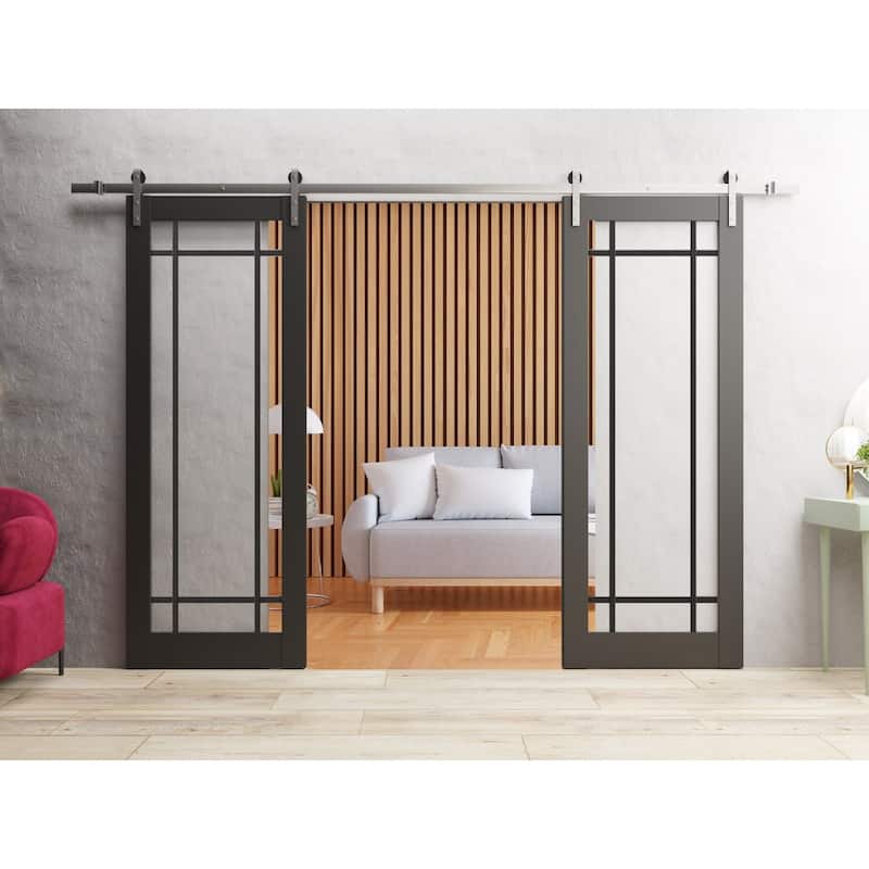 Sturdy Double Barn Door 36 x 80 Lucia 2266 Matte Black Clear Glass 13FT