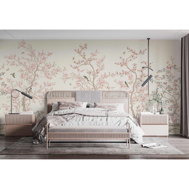 Serene Blossom Hand-Illustrated Chinoiserie Wallpaper Mural