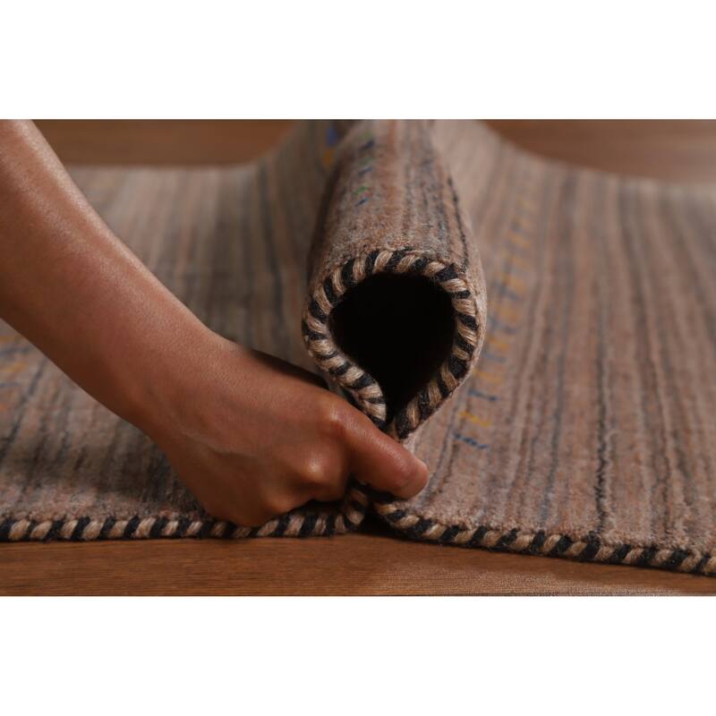 Hand Knotted Oriental 100% Wool Carpet Tribal Stripe Brown Gabbeh Area Rug - 4' 10'' X 3' 0''