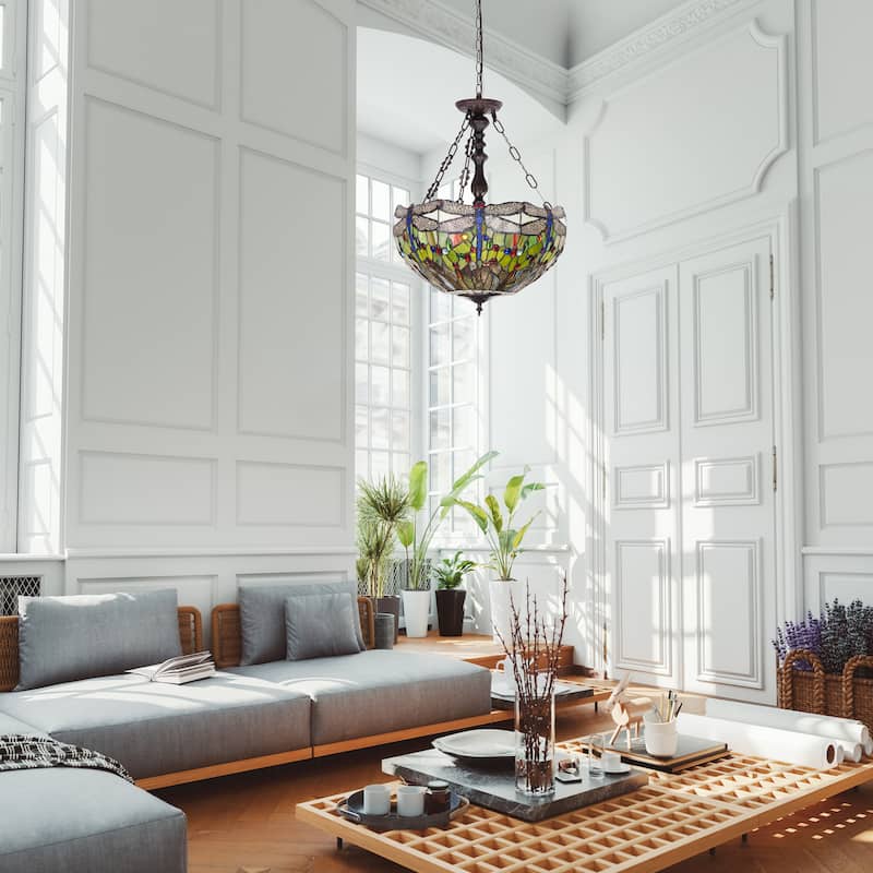 Evelyn River of Goods Multicolor Stained Glass 19.25-Inch Pendant Light with Adjustable Hanging Cord - 19.25" x 19.25" x 25.5"