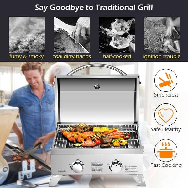 Gymax 2 Burner Portable BBQ Table Top Propane Gas Grill Stainless Steel Gymax 2 Burner Portable BBQ Table Top Propane Gas Grill Stainless Steel