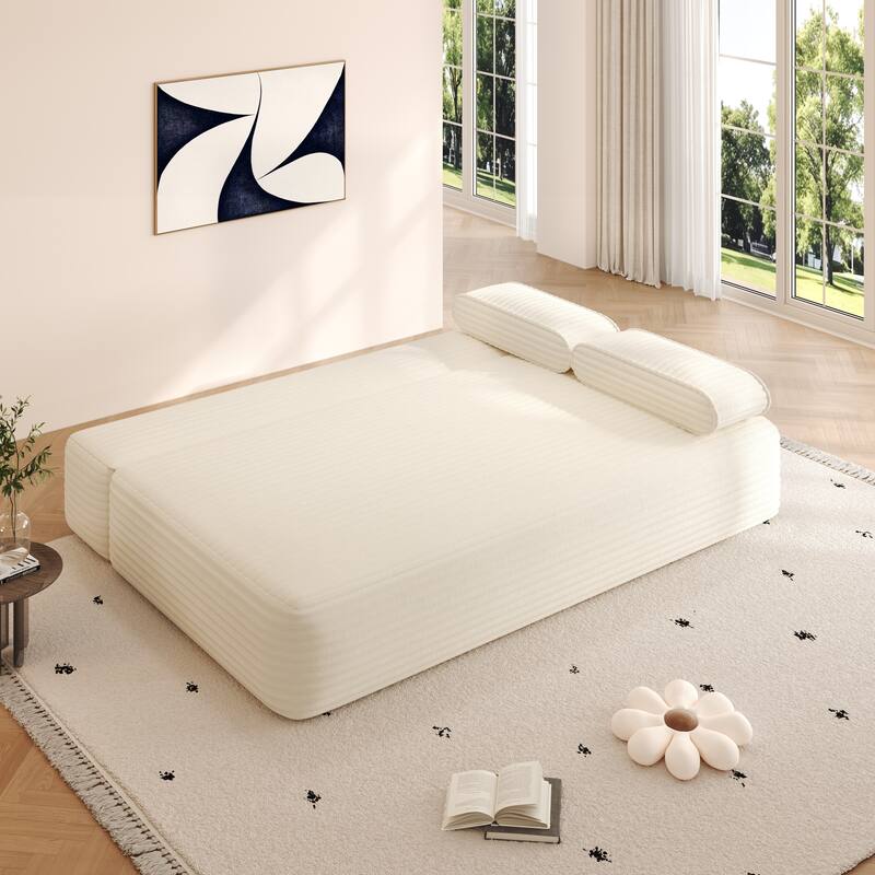 78.7" Convertible Sofa Bed, 2-in-1 Corduroy Couch with 3 Pillows, Modern Folding Boneless Couch