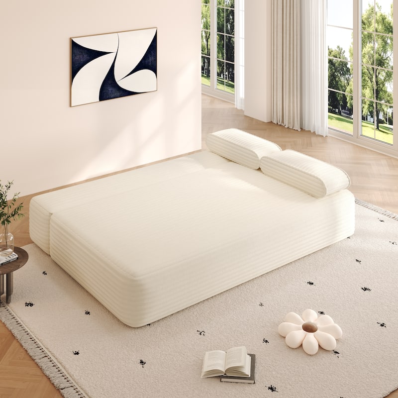 78.7-Inch Convertible Sofa Bed, 2-in-1 Frameless 3-Seater Couch with Plush Corduroy Fabric for Small Spaces