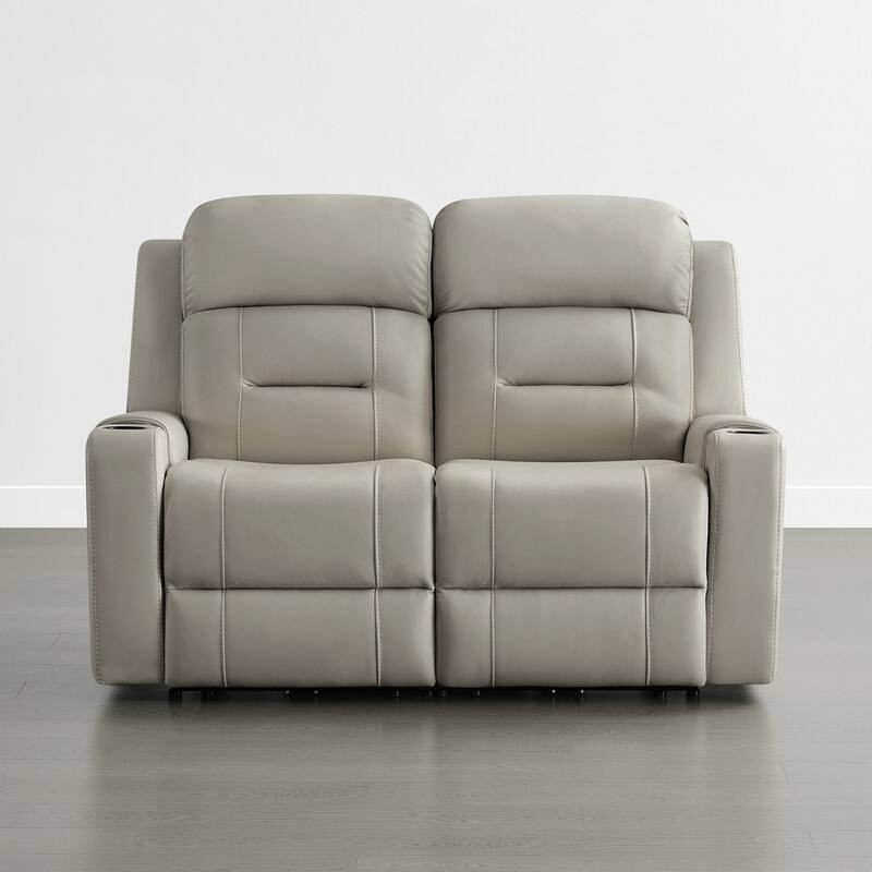 Spruce & Spring Genuine Leather Power Reclining Sofa with Wireless Charging