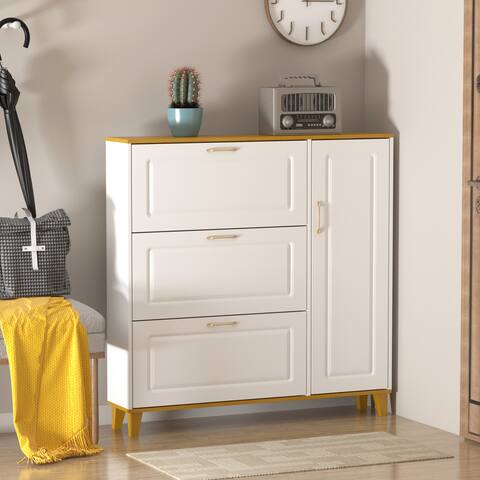 47.2"H Shoe Cabinet With 3 Flip Doors,White