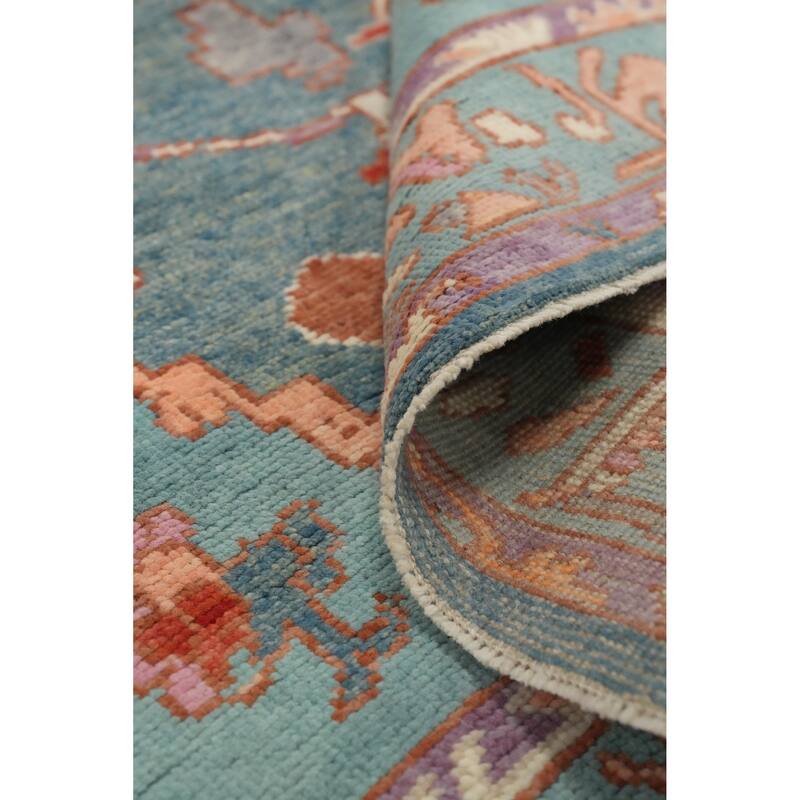 Hand Knotted Oriental 100% Wool Carpet Transitional Geometric Navy Blue & Blues Oushak Area Rug - 6' 10'' X 4' 1''