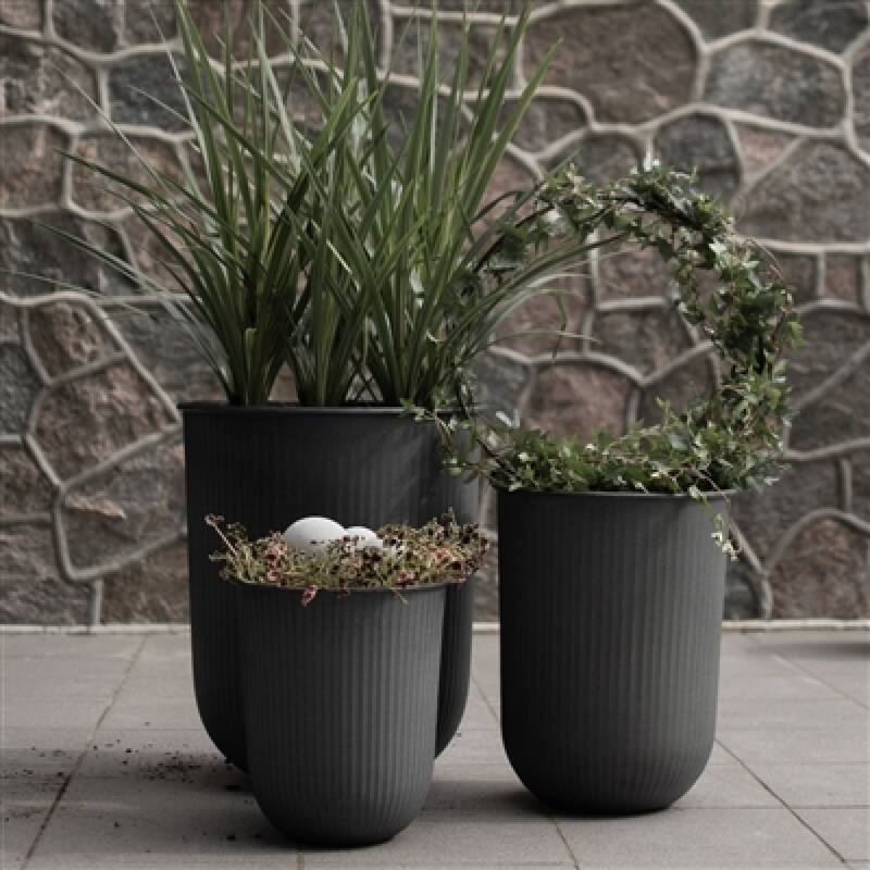 Stripe Glazed Planter Pots - 19.5" - Black - Set of 3