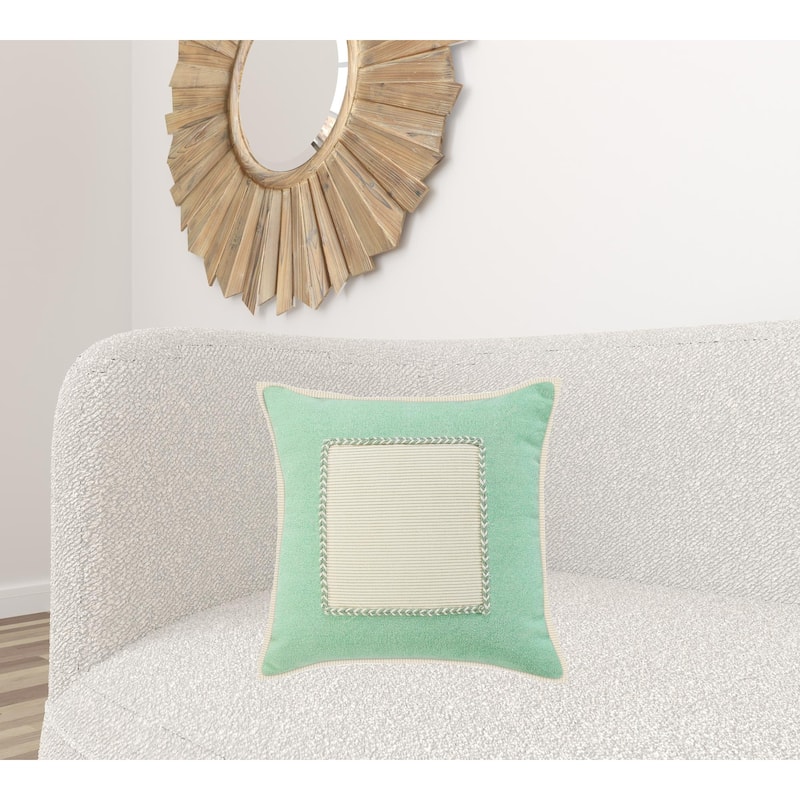 HomeRoots 20" X 20" Pastel Green And Cream 100% Cotton Zippered Pillow
