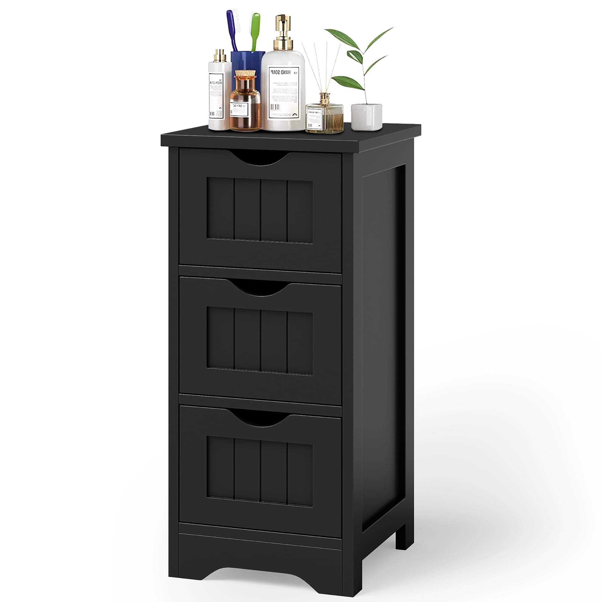 Gymax 3-Drawer Bathroom Floor Cabinet Free Standing Side Storage