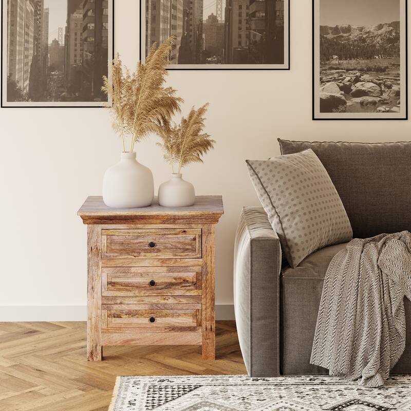 Maadze 28" WIde 3-Drawers Solid Wood Nightstand - Brown/Off-White