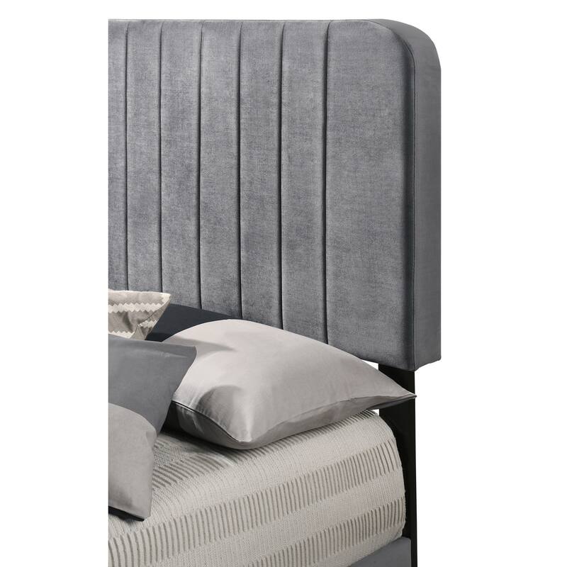 Solid Velvet Upholstered Channel Tufted Twin Panel Bed - 81" - Gray