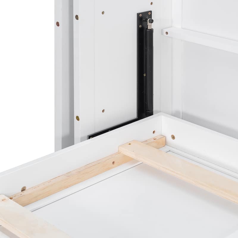 Rotating Murphy Bed Wall Bed Queen Size with Convertible Desk Side Shelves