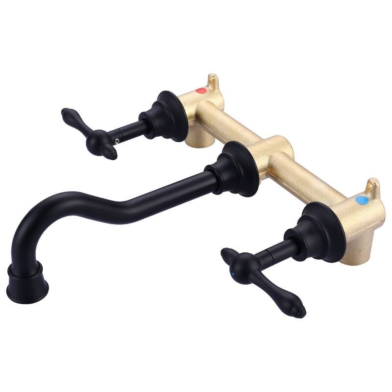 WOWOW 2 Handle Wall Mounted Antique Bathroom Sink Faucet - Matte Black