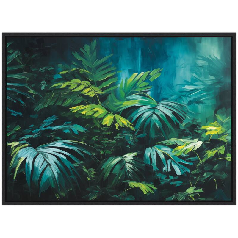 Kate and Laurel Sylvie Midnight Tropics Lush Landscape Framed Canvas by The Creative Bunch Studio