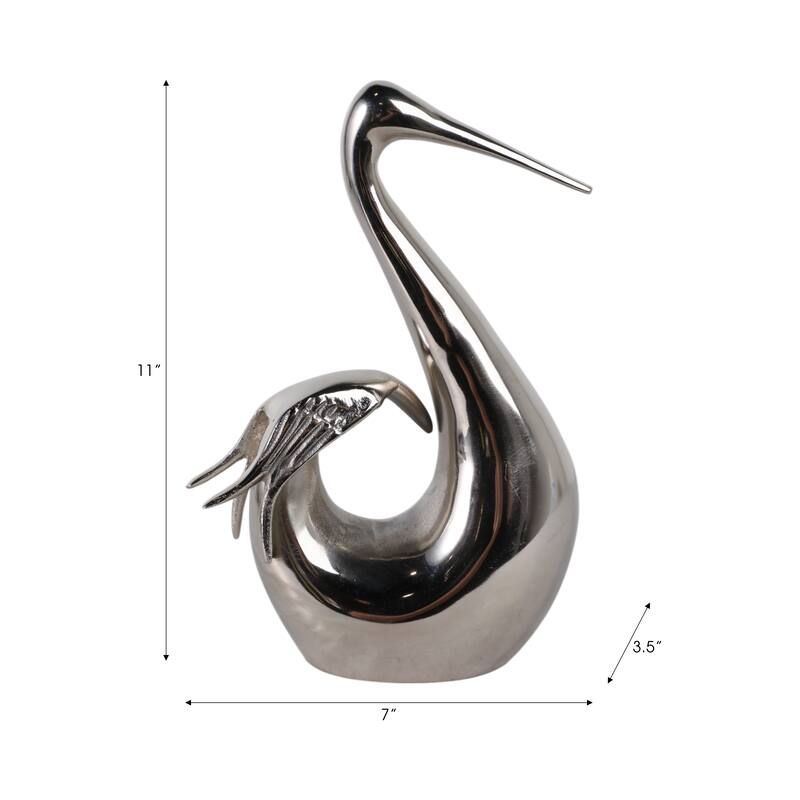 Metal Sculpture Stylish Swan Bowling Figurine Home Decor - 11" Silver - 7" x 3.5" x 11"